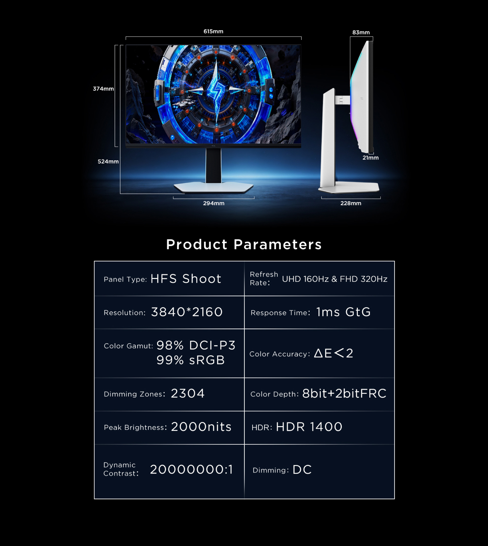 乐竟体育 27P2A Pro 320Hz Mini LED Monitor 800nits Peak Brightness