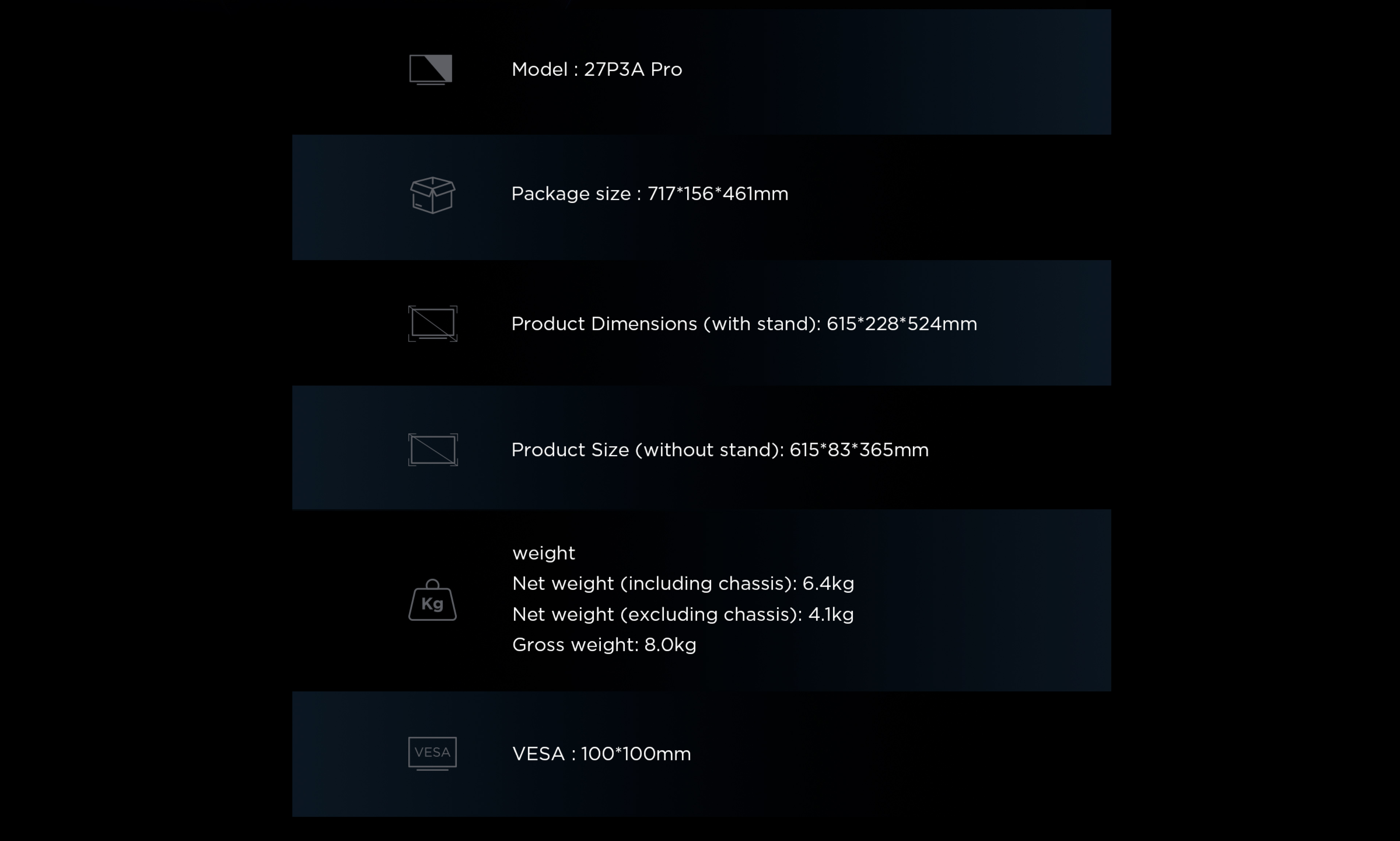 TCL P3A Pro TV dimensions