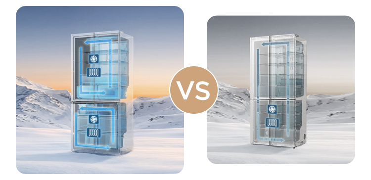 Separate evaporators & fans VS  Single fan