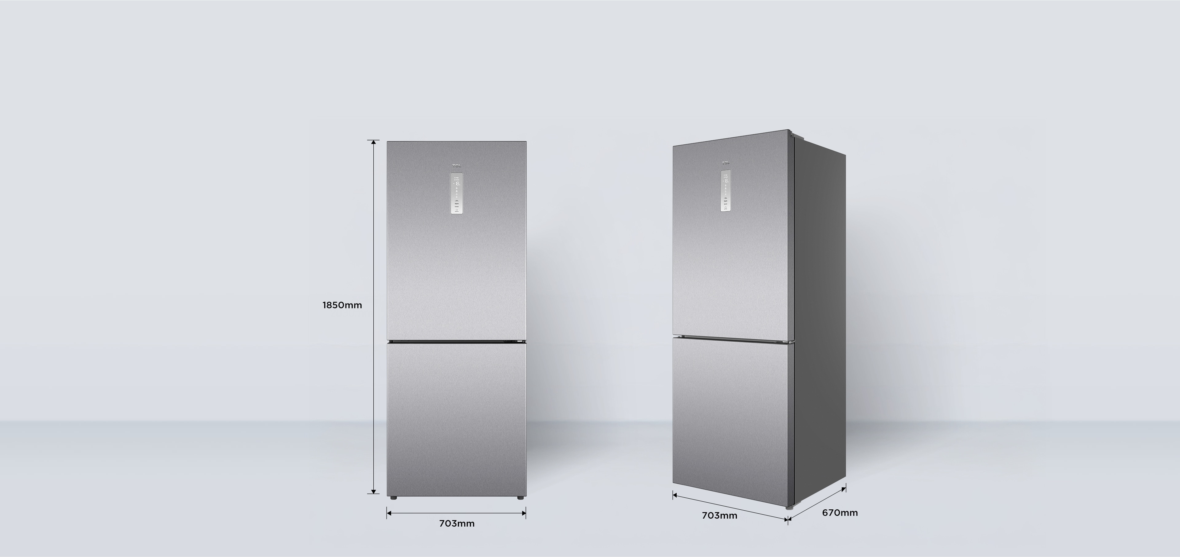 TCL Bottom Mount Refrigerator P417BF Dimensions