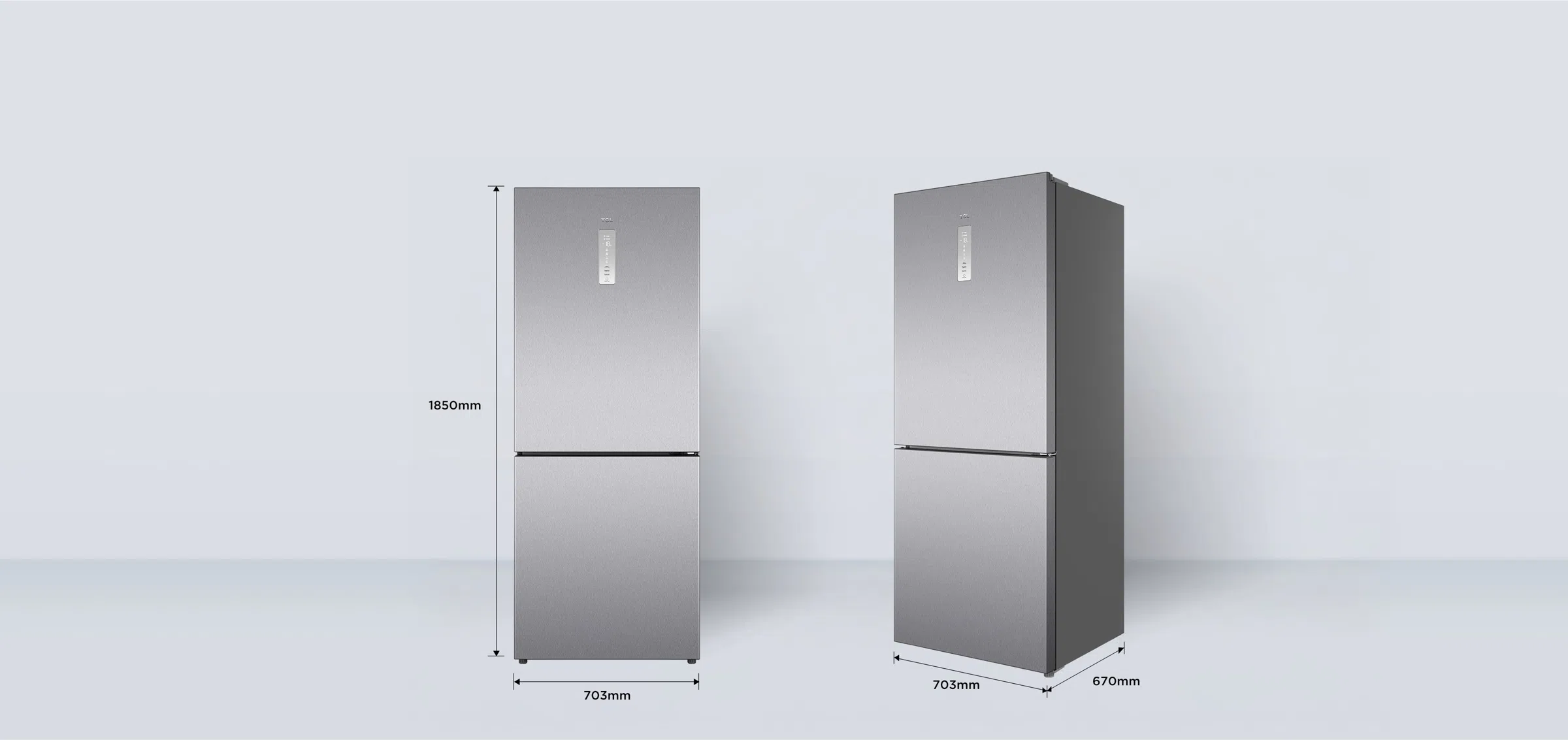 TCL Bottom Mount Refrigerator P417BF Dimensions