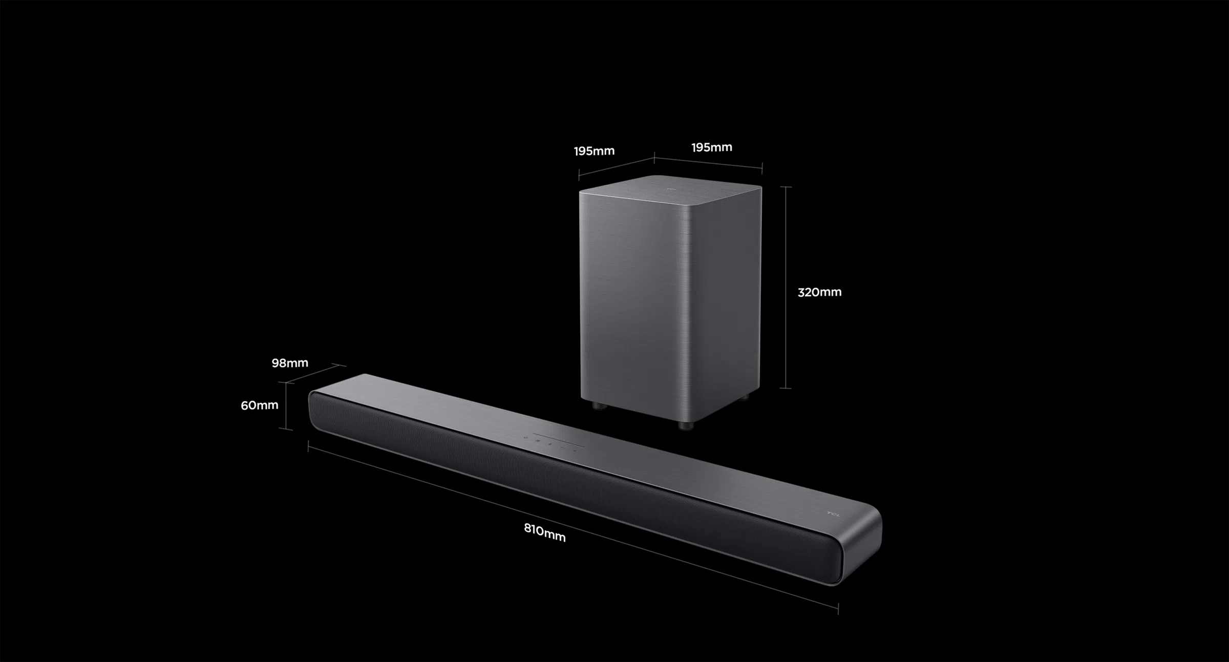 TCL S55H 2.1ch Soundbar Product size
