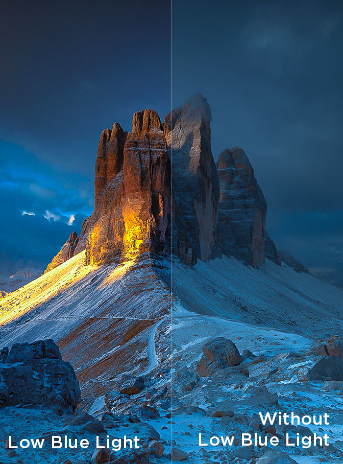 low blue light & without low blue light