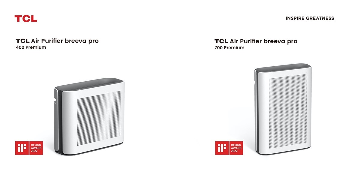 TCL Wins iF DESIGN AWARD 2022:  Breeva Pro 400 Premium & Breeva Pro 700 Premium air purifiers, highly commended for their design aesthetics and minimalistic philosophy