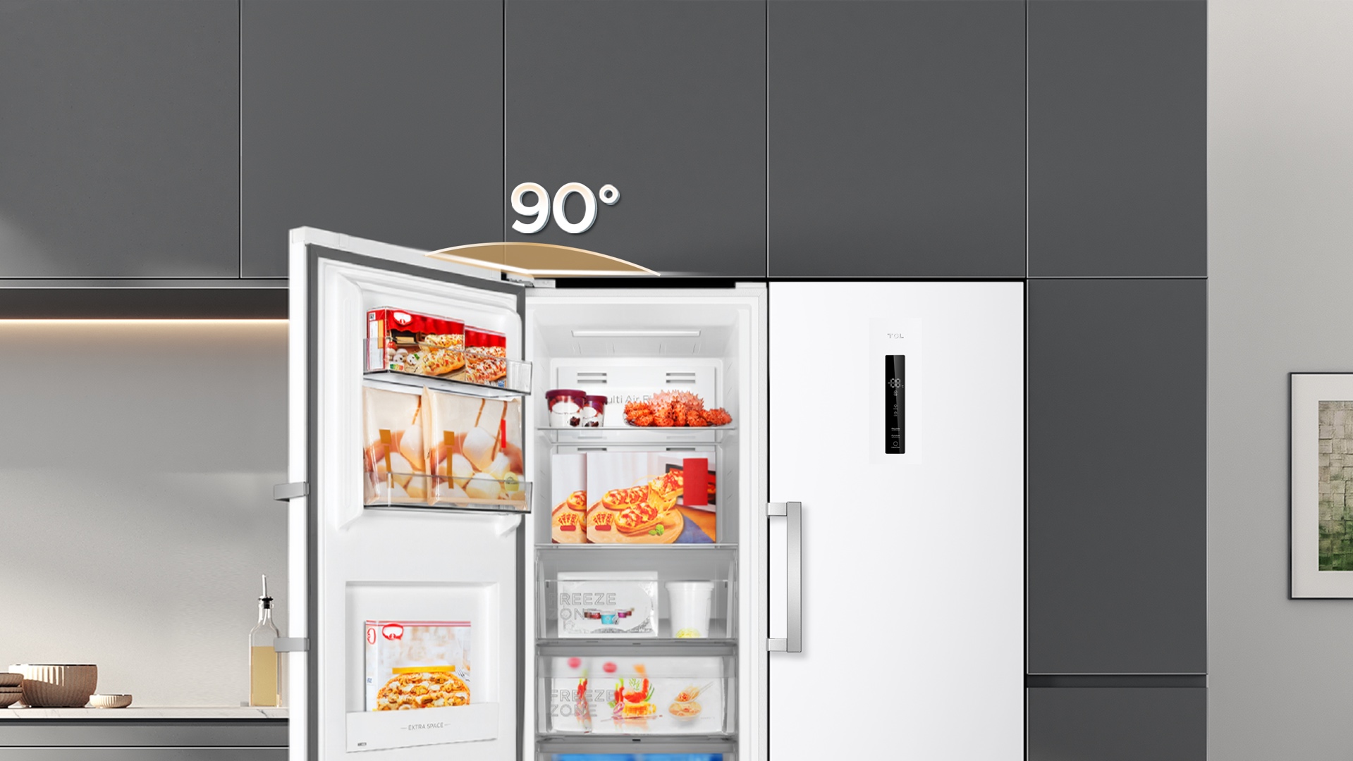 乐竟体育 refrigerator 90° opening door