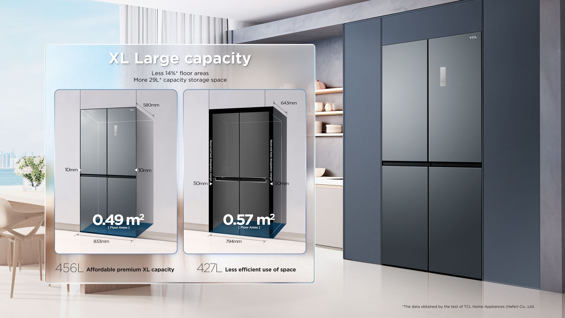 TCL rc456xe0 refrigerator is with a bigger space