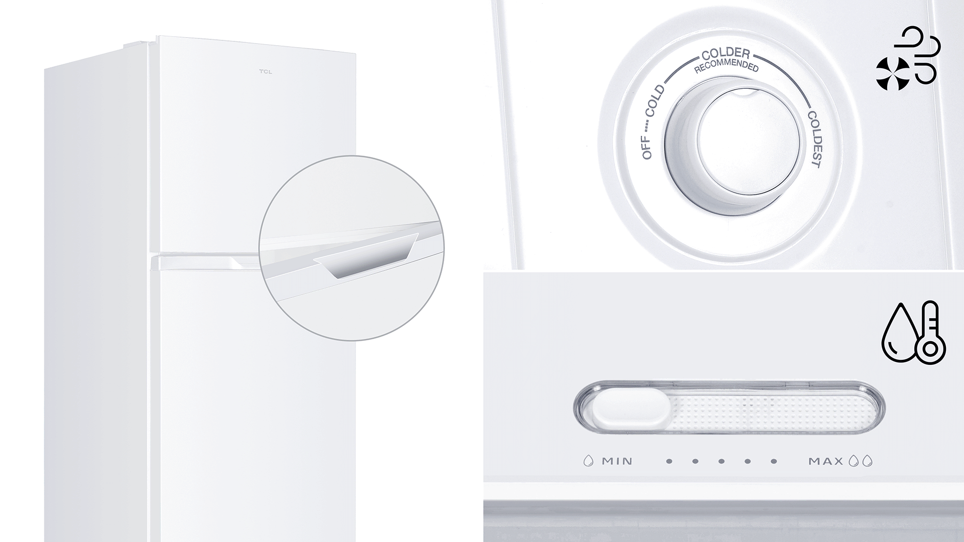 TCL fridge RF334TWE0 with Recessed Handle