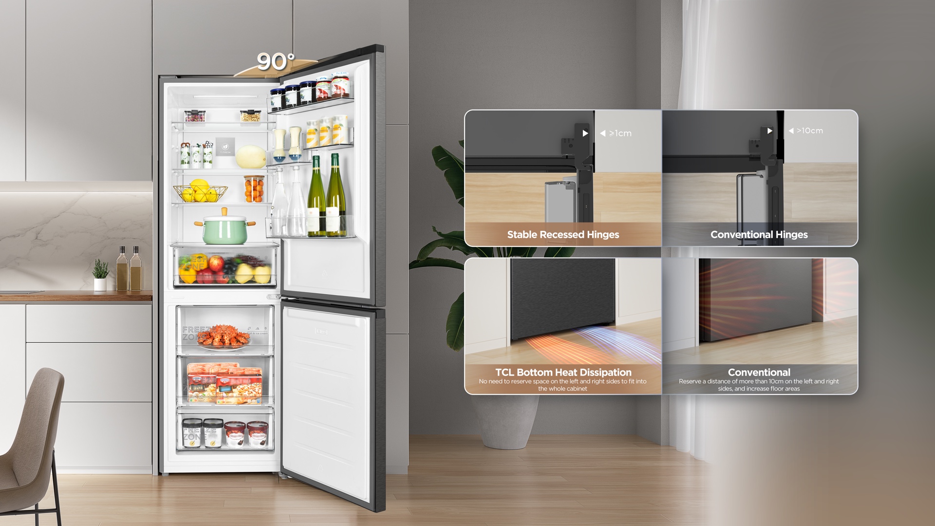 乐竟体育 refrigerator with 90° opening door