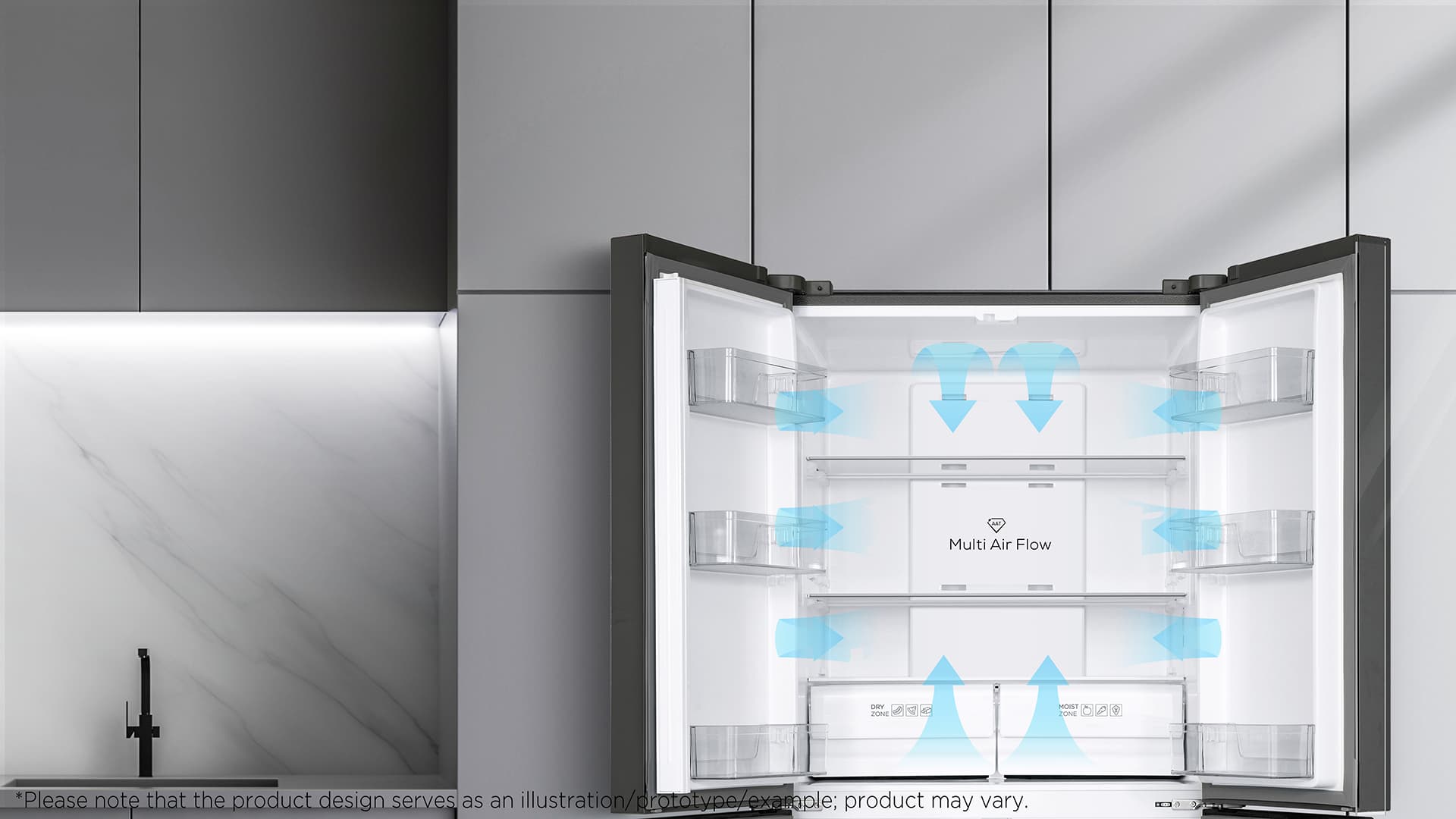 Multi air flow for optimal food preservation