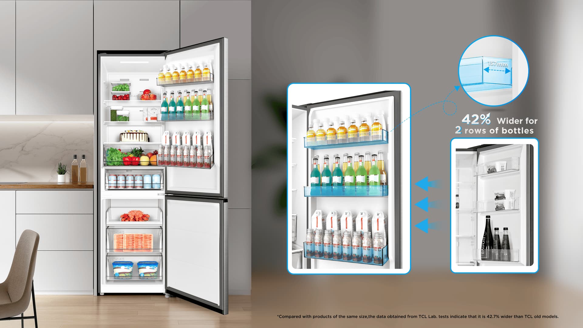 TCL fridge has large-capacity door bottle frame