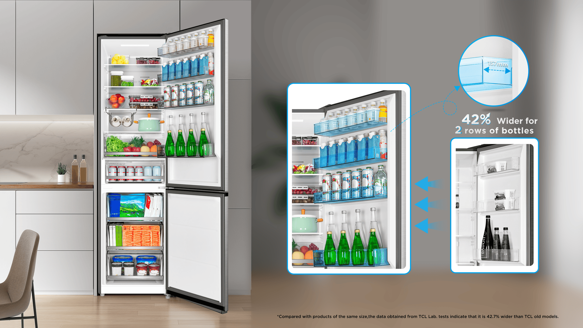 The large-capacity door bottle frame can store frequently consumed beverages