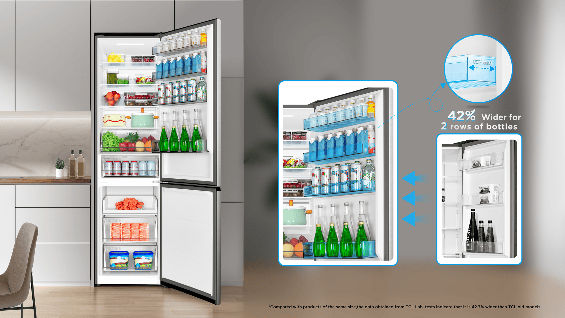 The large-capacity door bottle frame can store frequently consumed beverages