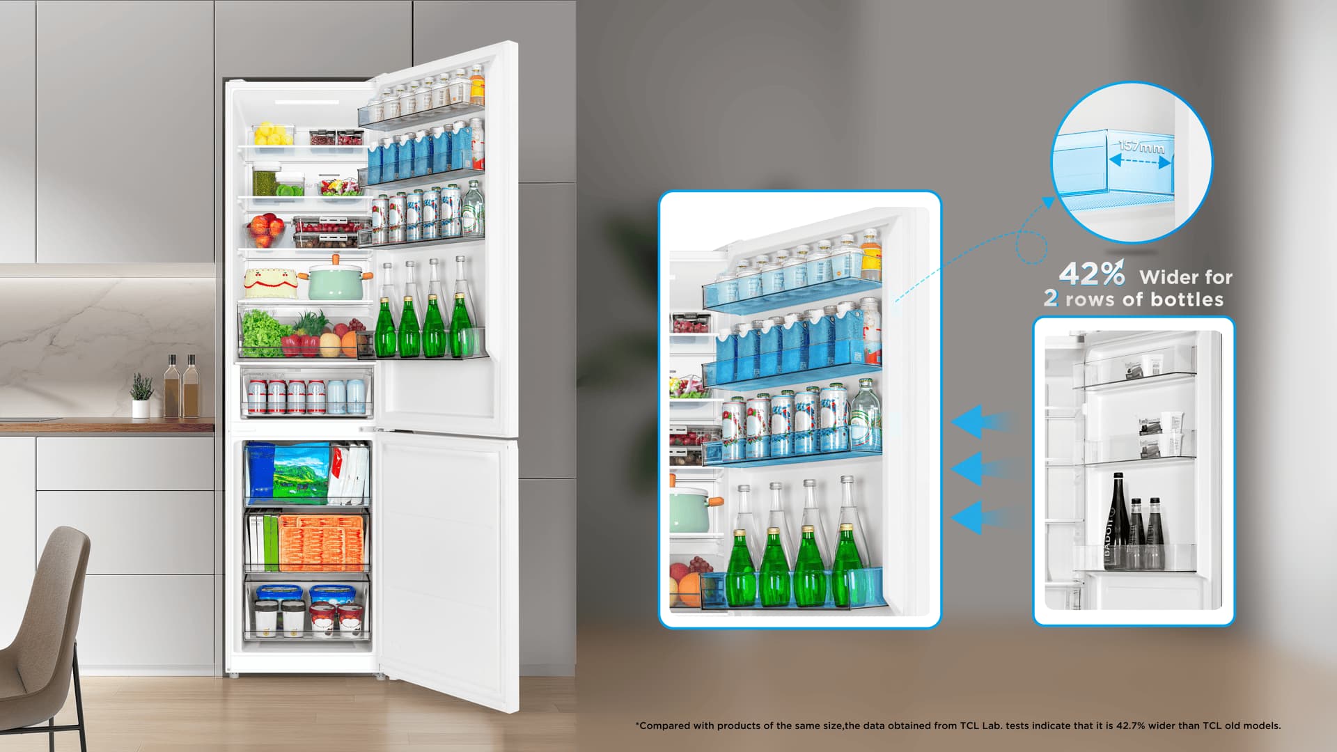 The large-capacity door bottle frame can store frequently consumed beverages