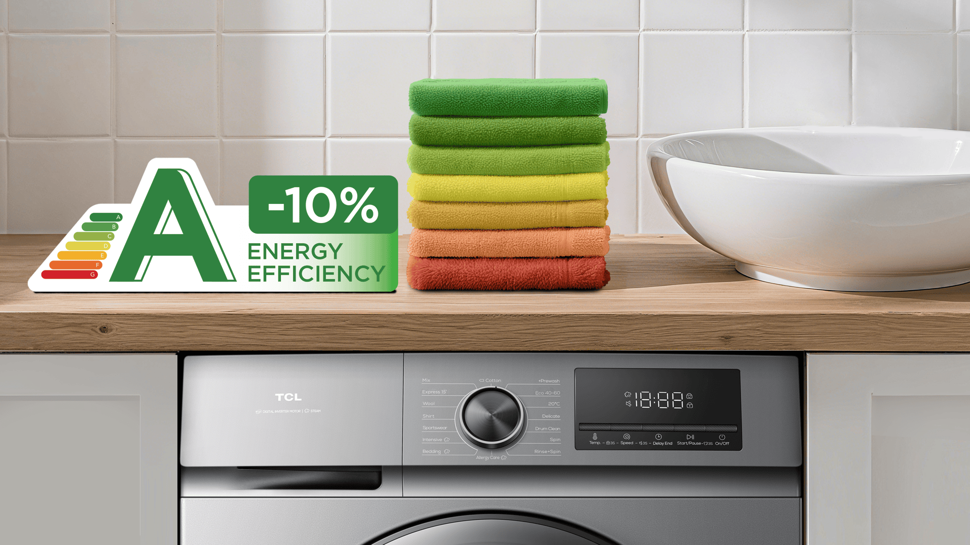 TCL washing machine with 10% extra A energy saving