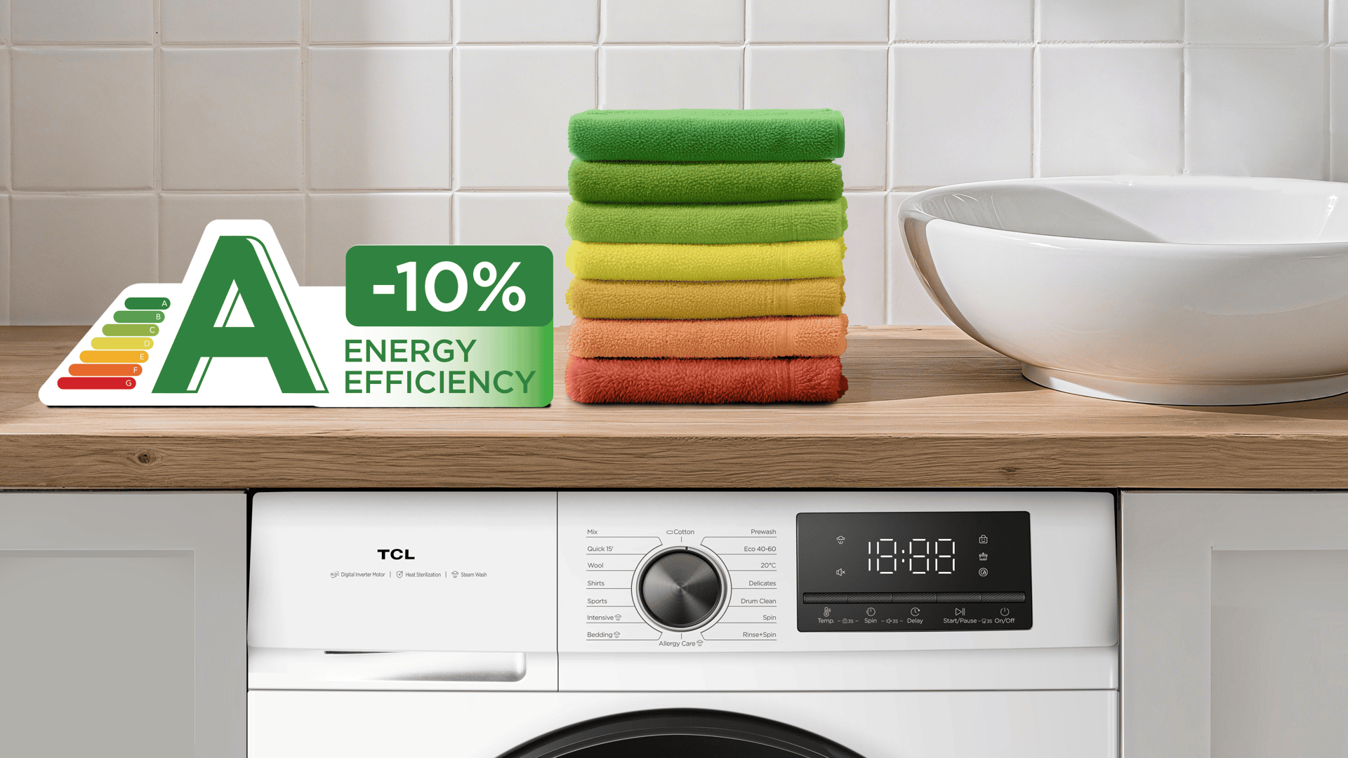 TCL washing machine with 10% extra A energy saving