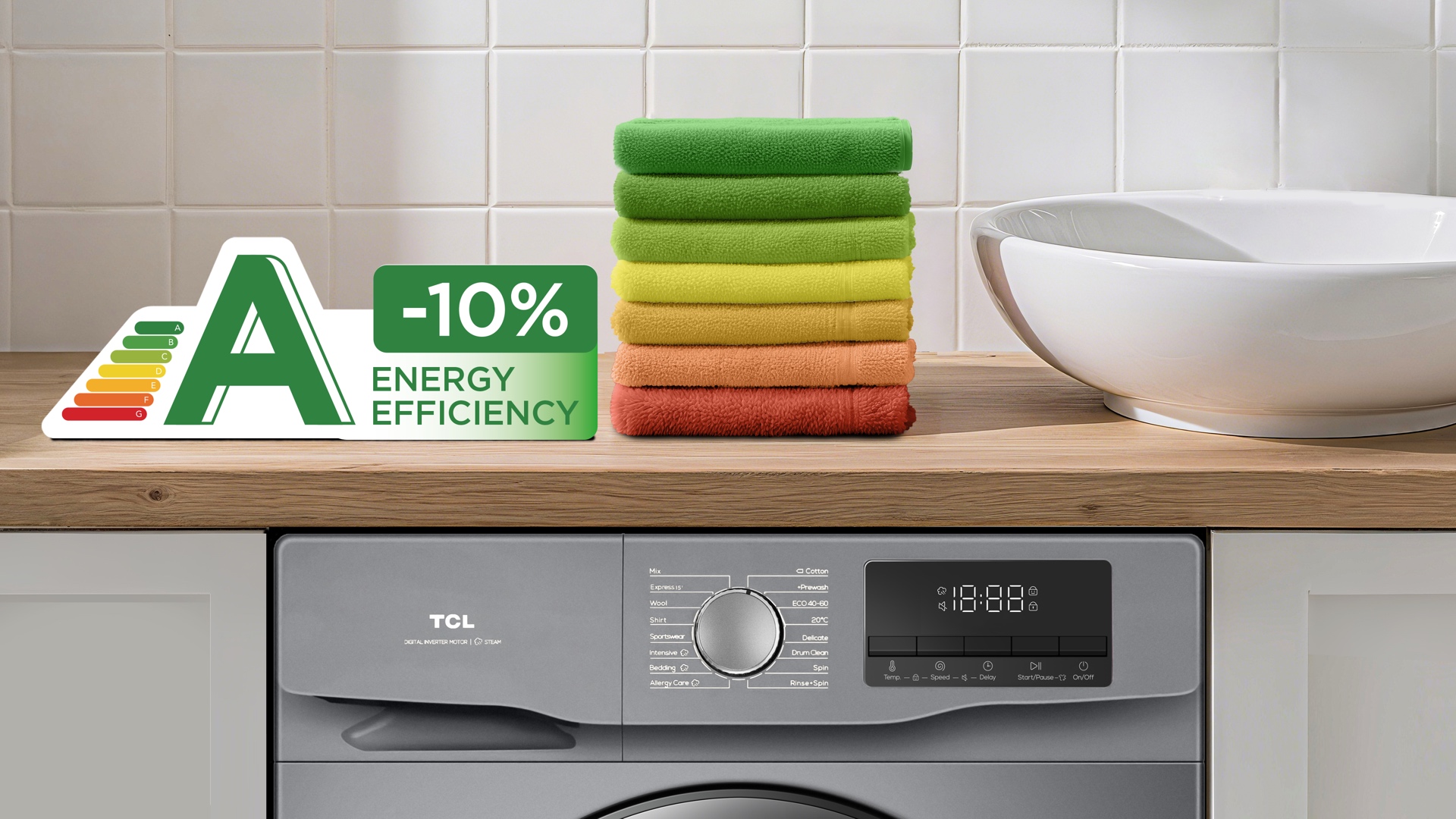 TCL washing machine with 10% extra A energy saving
