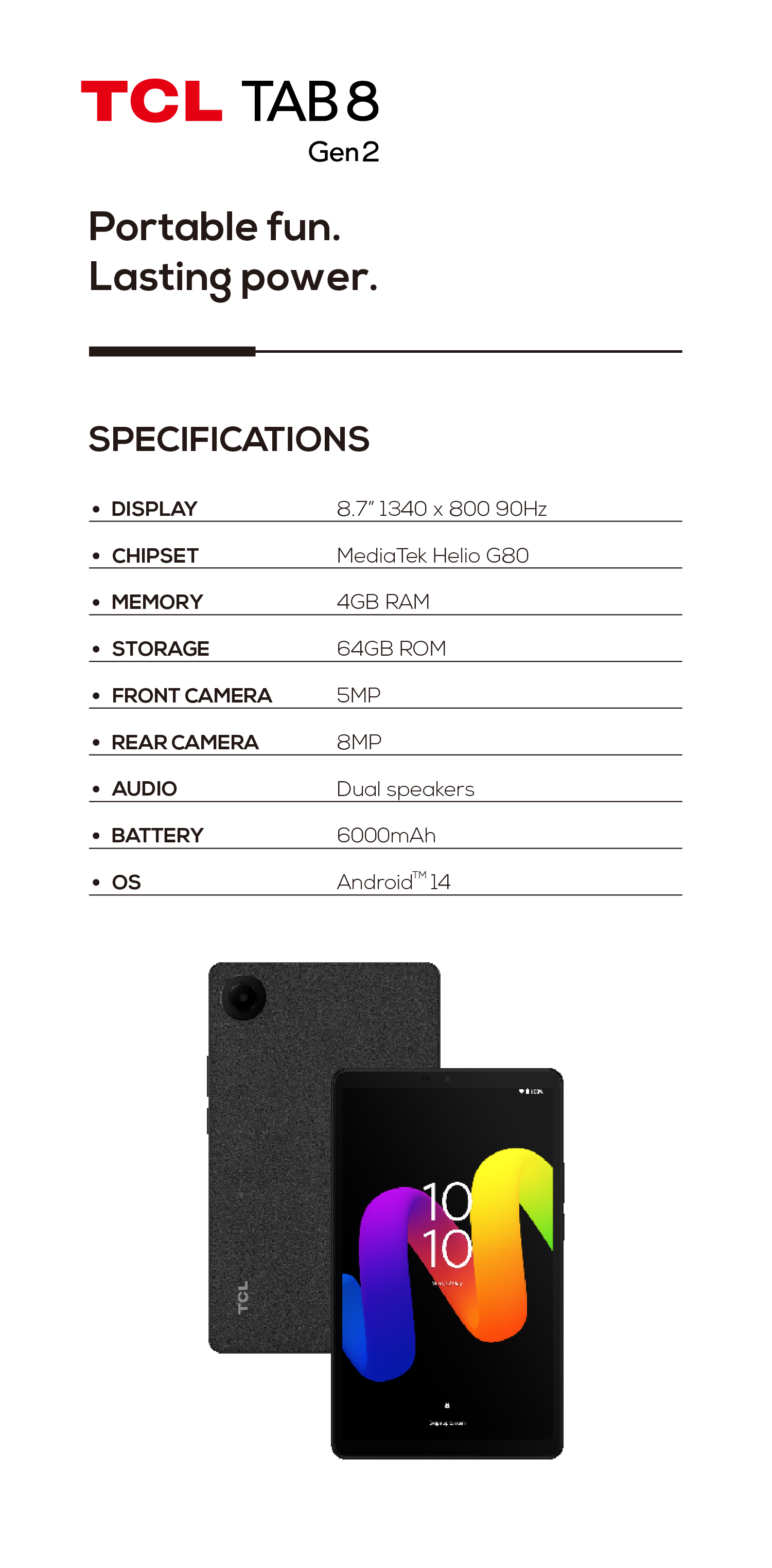TCL　Tab8 Gen2 TCL TAB 8 Gen 2-6000mAh Battery Tablet | TCL Global