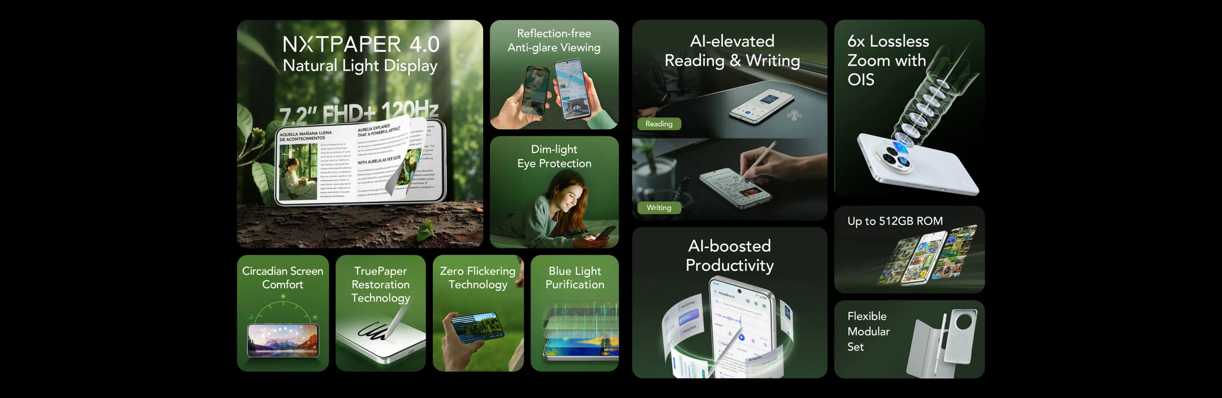 TCL NXTPAPER 60 Ultra 5G - 512GB ROM - 24GB (12GB+12GB Extended RAM) - 7.2 Inch FHD+ 120Hz NXTAPER Display, Smartphone with Eye Protection, Paper-like Display, 5000mAh Battery (Global Version) 16 TCL NXTPAPER 60 Ultra Smartphone Top Feature