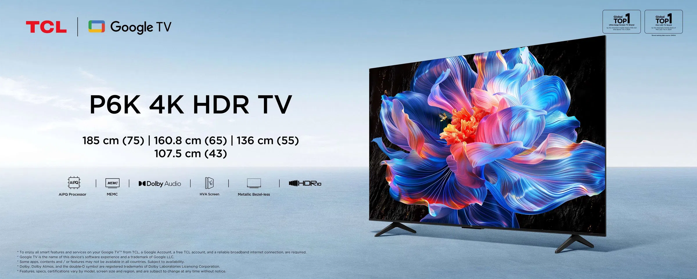 TCL P6K-4K HDR TV-55/65/75 Inch TV