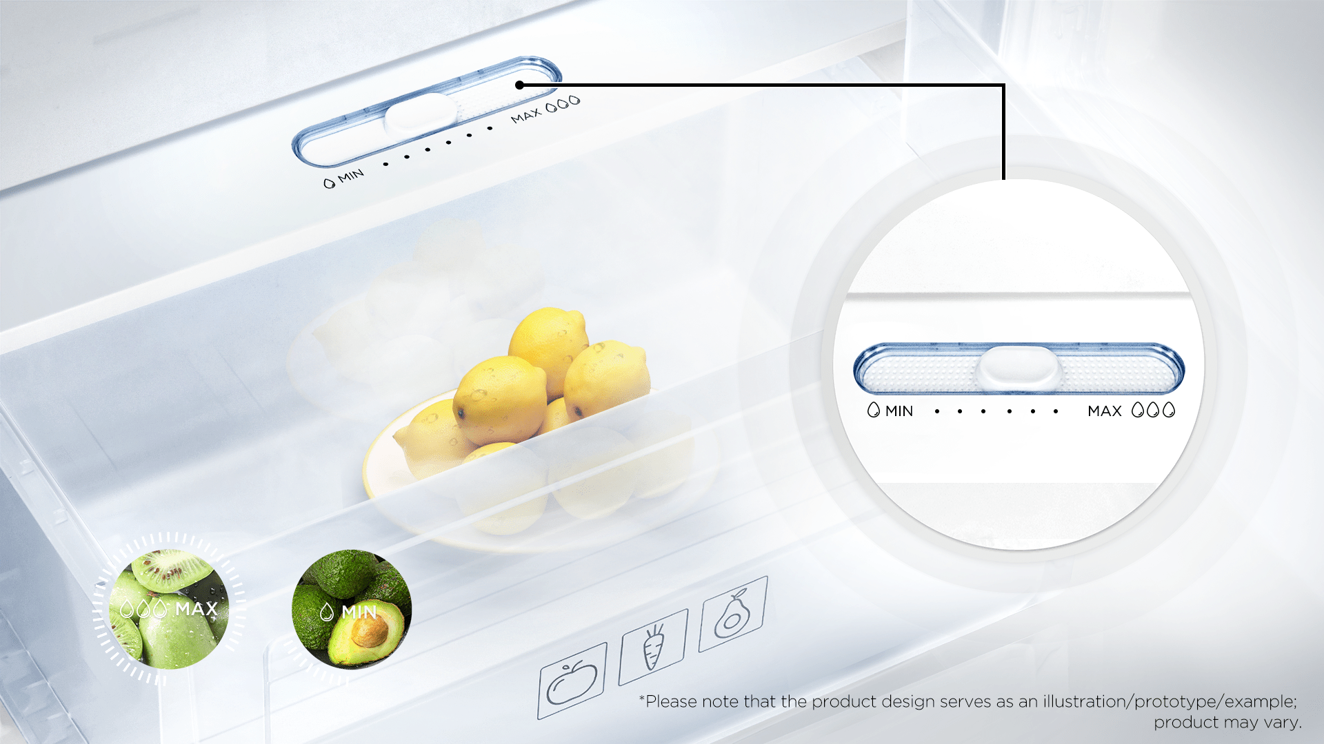 Spacious drawer for vetable and fruit