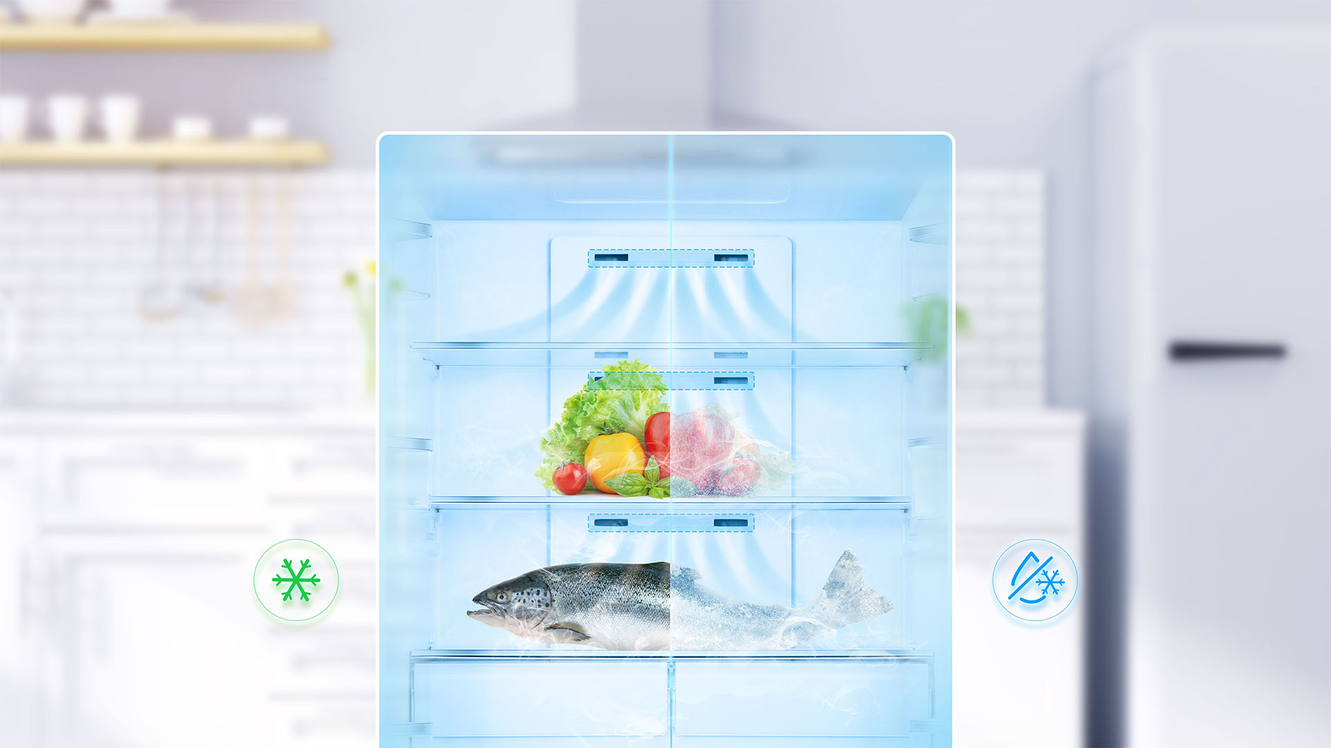 Multi Air Flow: Multi-level cold air distribution for optimal food preservation thanks to a homogeneous cold distribution.