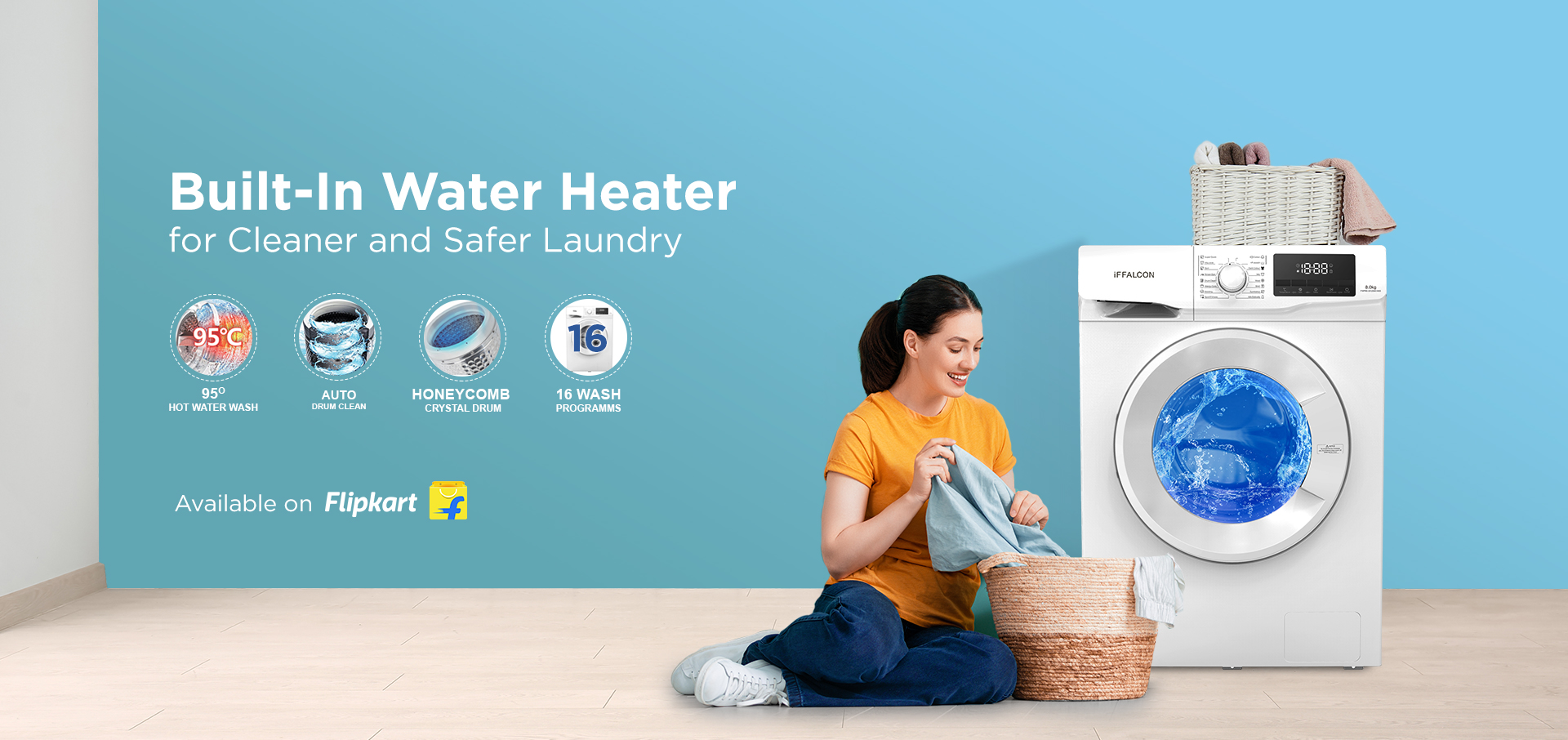 iFFALCON Washing Machine Built-In Water Heater for Cleaner and Safer Laundry